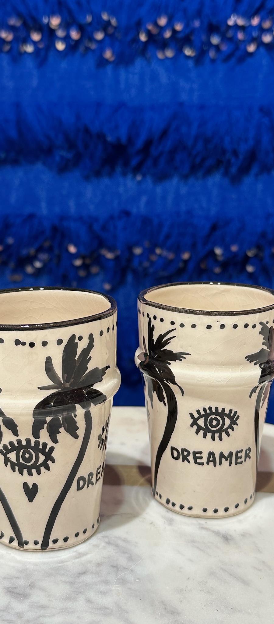 Cappuccino Cup 10 cm – Palmtree – Black/White – foto 1 van 10
