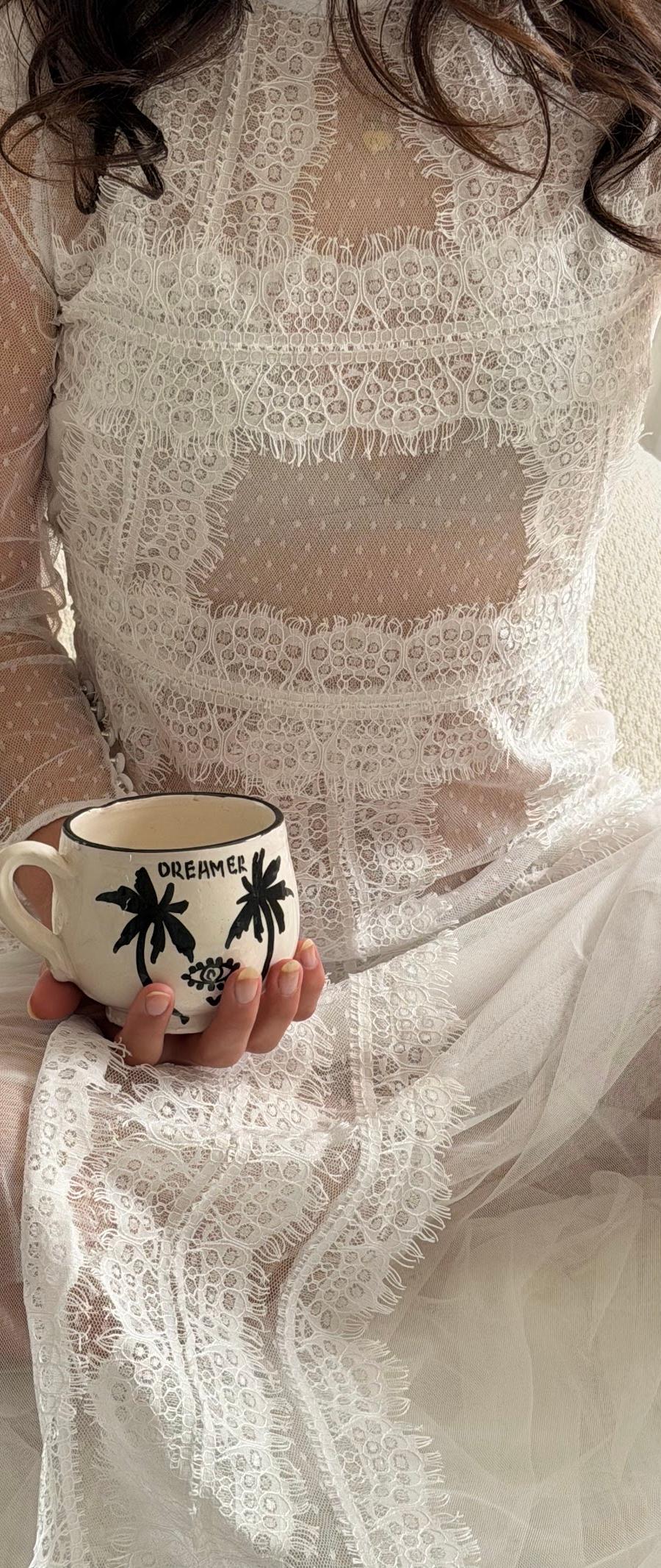 Tea Cup Medium – Palmtree – Black/White – foto 1 van 5