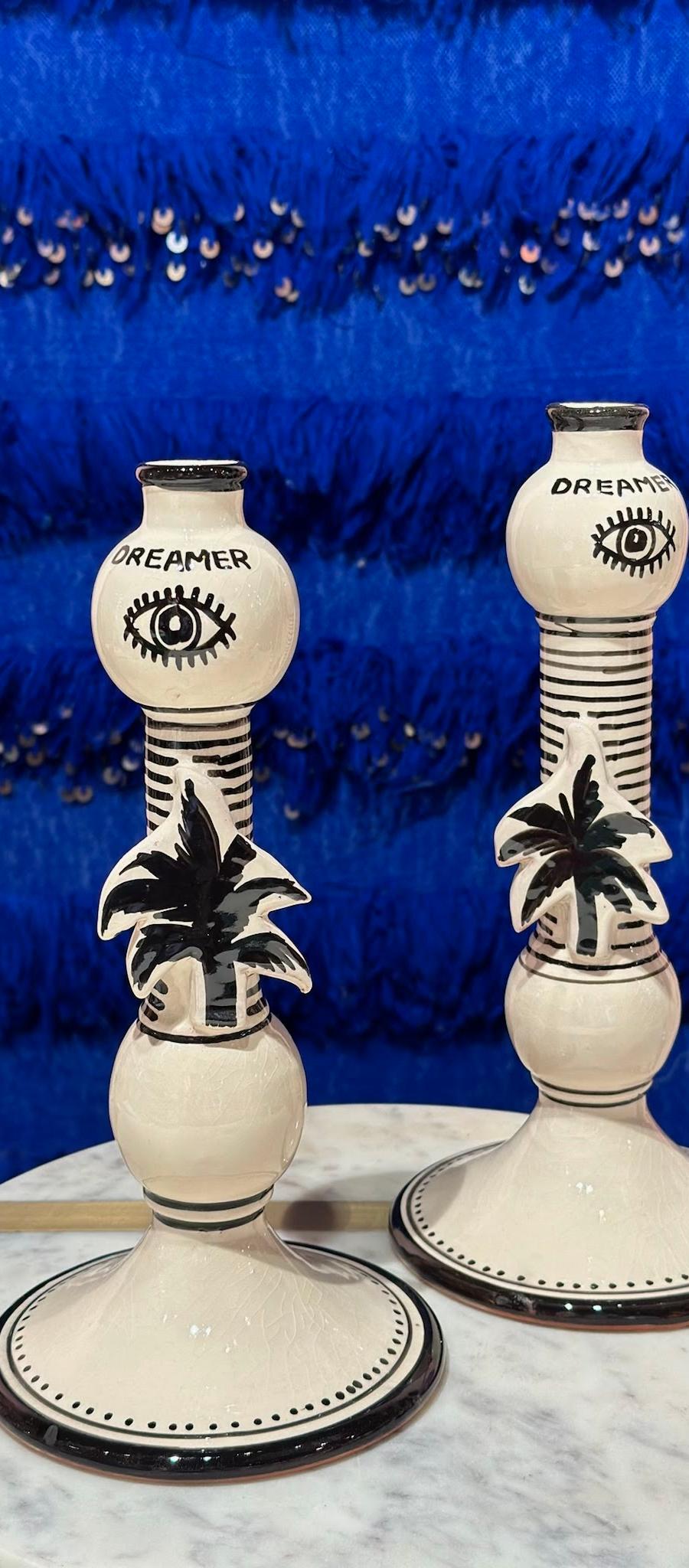 Candle Holder Palmtree – Black/White – foto 1 van 2