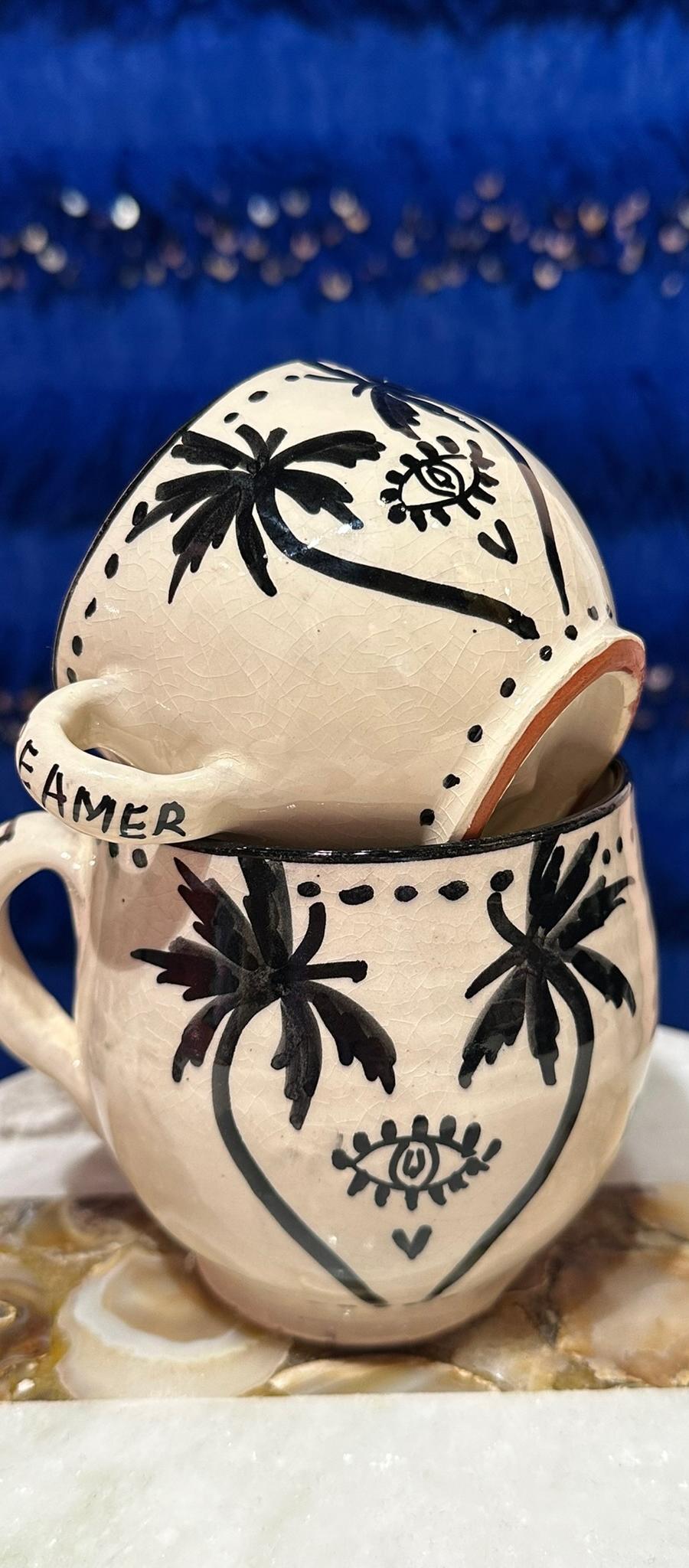 Tea Cup Large – Palmtree – Black/White – foto 1 van 3